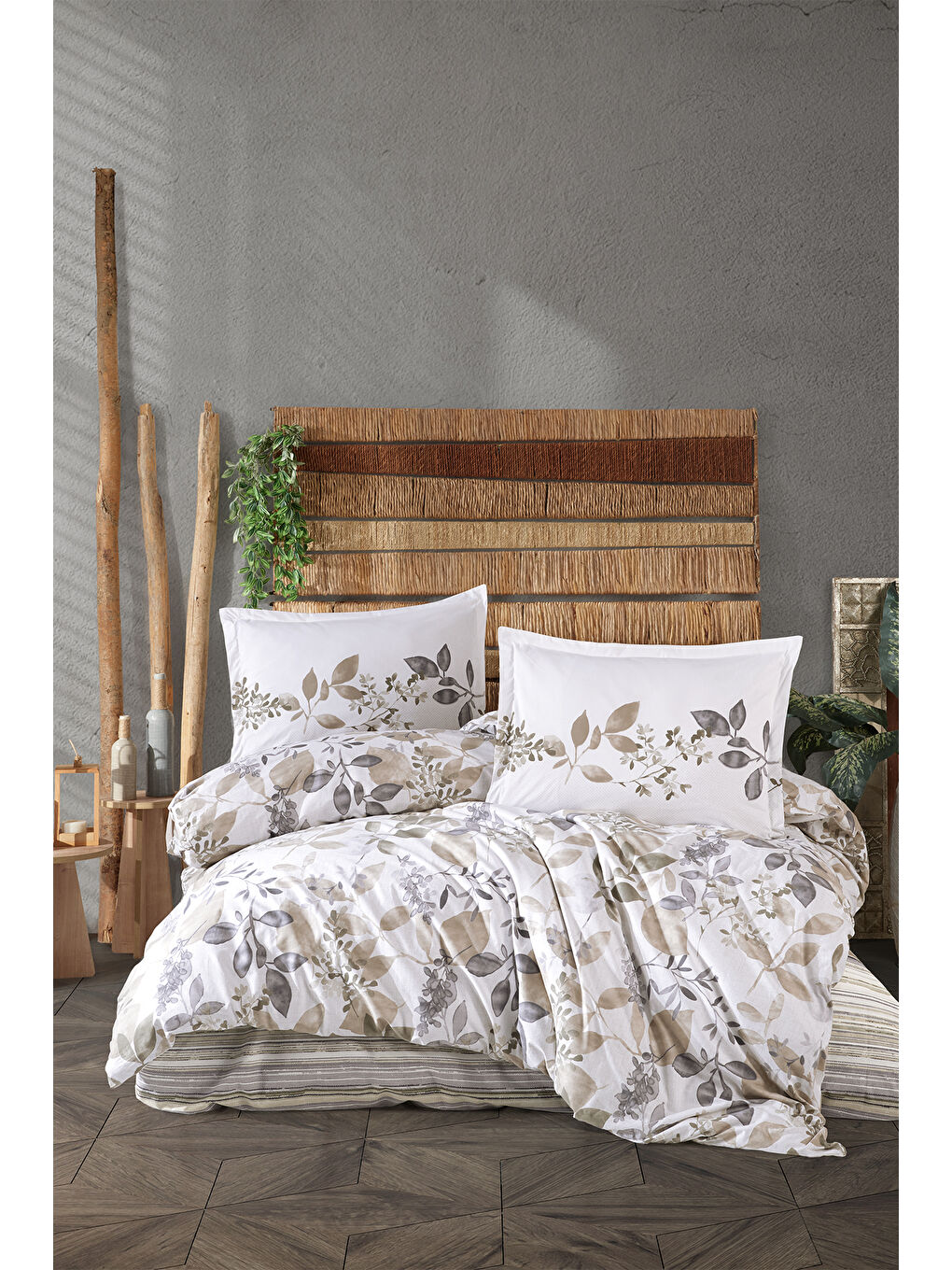 Bej %100 Pamuk Nevresim Takımı Çift Kişilik Azura-1