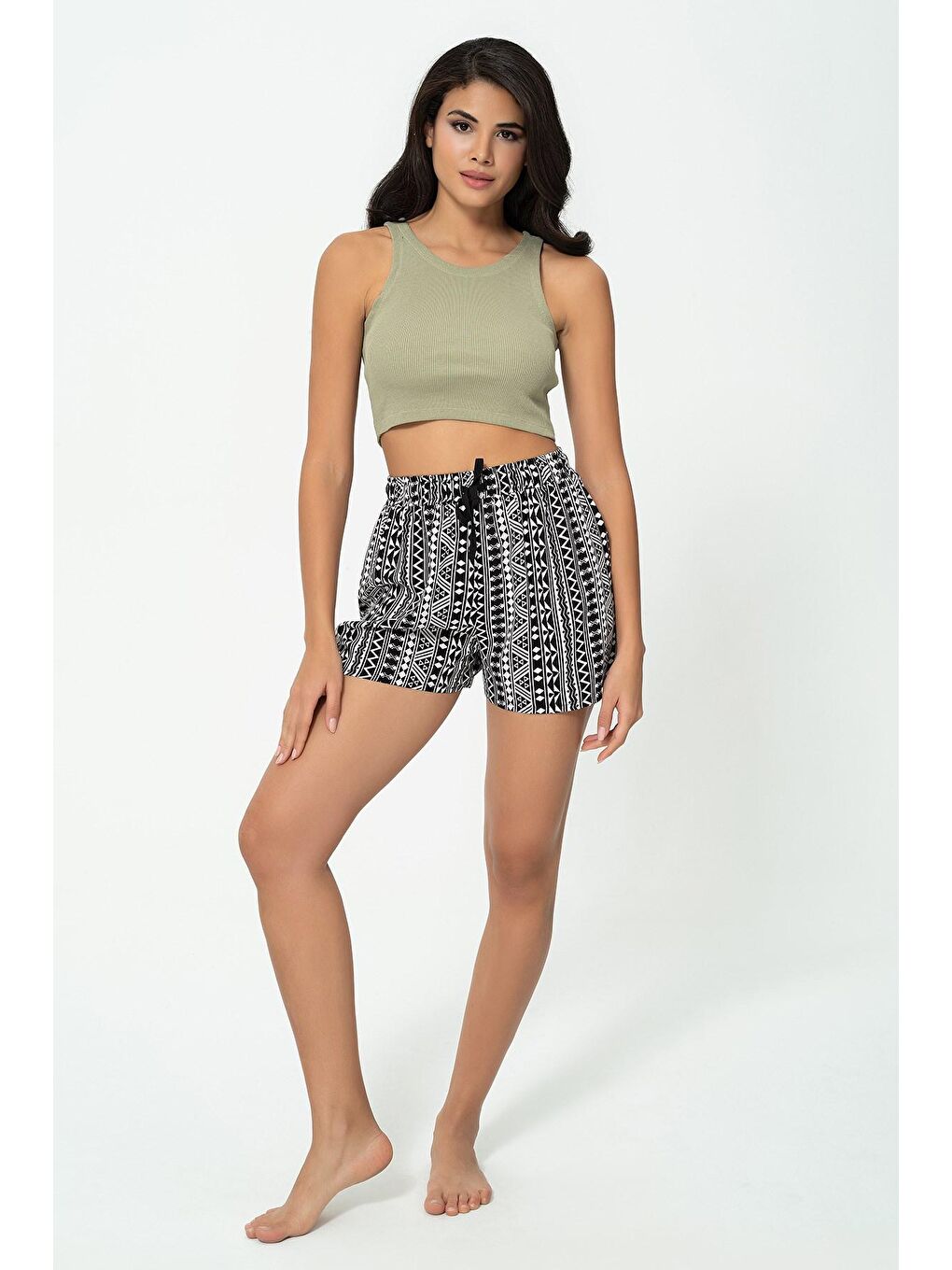 Ribana Yeşil Crop Atlet Şort Takım-1