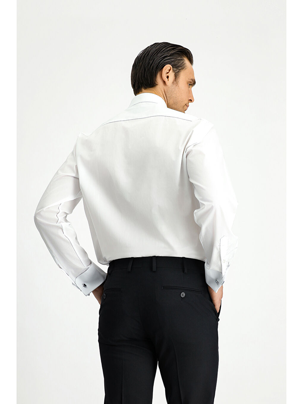 Beyaz Ata Yaka Klasik Pamuk Gömlek-3