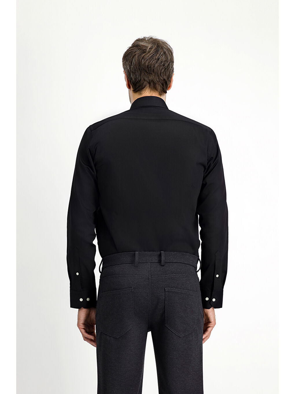 Siyah Uzun Kol Slim Fit Dar Kesim Klasik Pamuk Gömlek-3