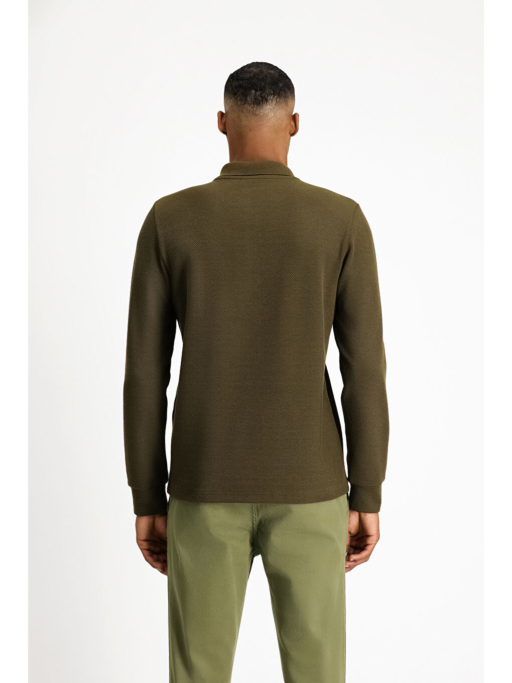 Haki Polo Yaka Regular Fit Desenli Sweatshirt-4