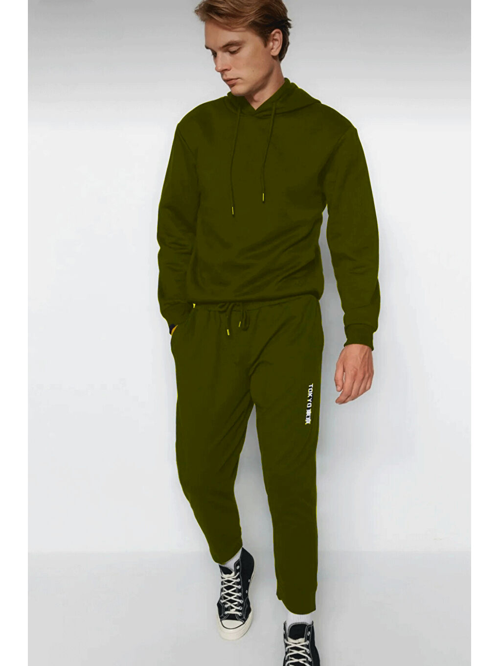 Haki Erkek Regular Fit Tokyo Baskılı İnce Eşofman Altı-1