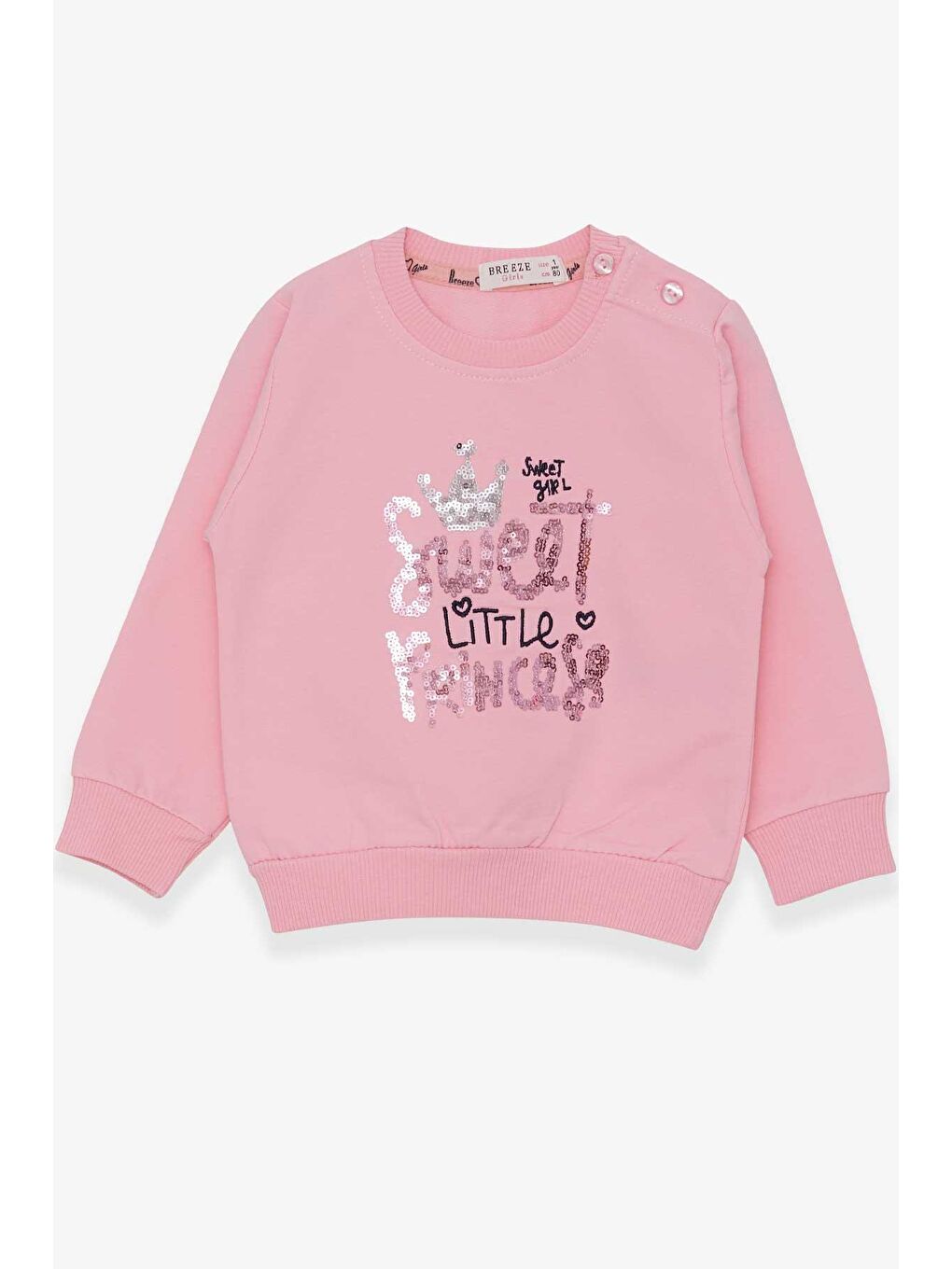 Breeze Pudra Pembe Kız Bebek Sweatshirt Nakışlı Pullu Pudra (1-2 Yaş)