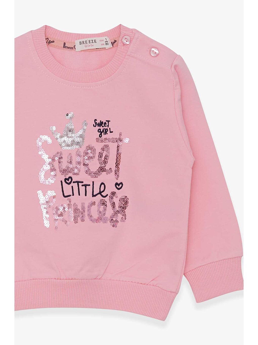 Breeze Pudra Pembe Kız Bebek Sweatshirt Nakışlı Pullu Pudra (1-2 Yaş) - 2