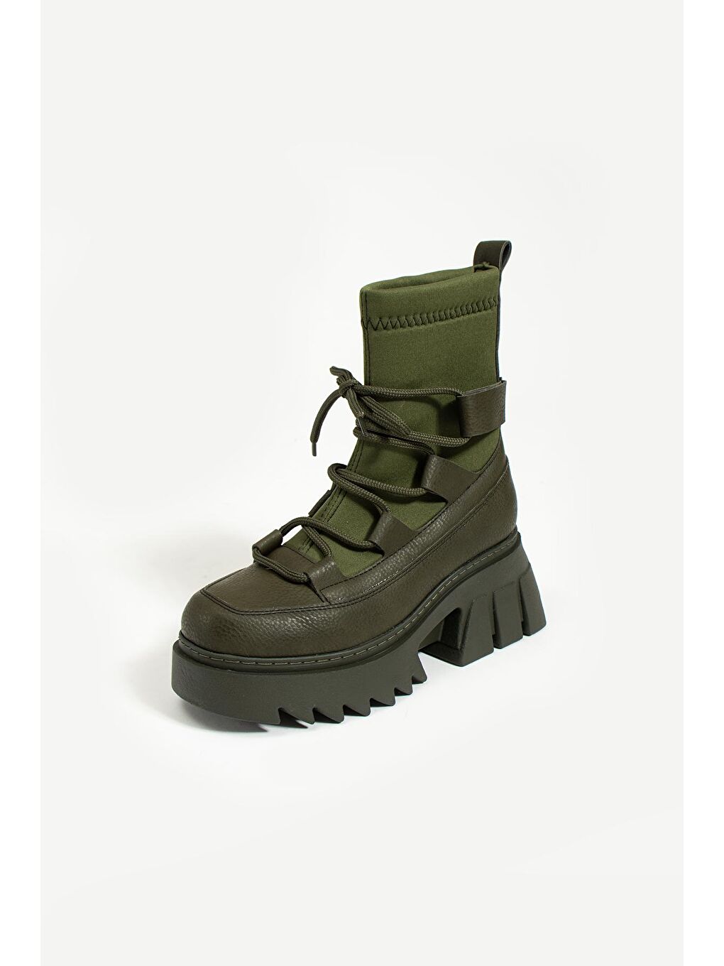 Haki Bağcıklı Sıcak Astar Kalın Taban Streç Kadın Bot & Bootie 36-249-23-4