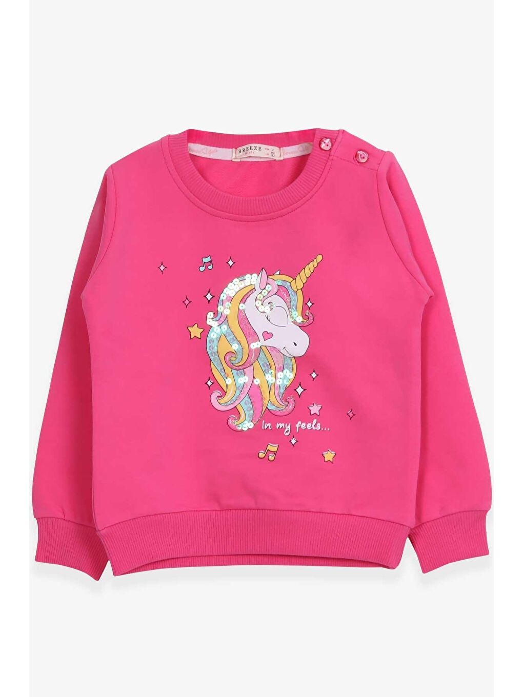 Breeze Pembe Kız Bebek Sweatshirt Baskılı Pullu Unicorn Pembe (2 Yaş)