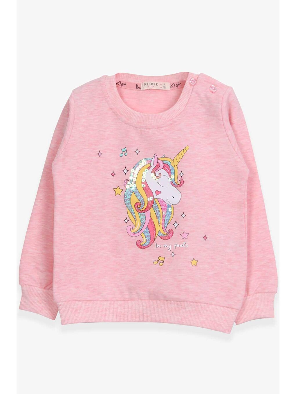 Breeze Açık Somon Kız Bebek Sweatshirt Baskılı Pullu Unicorn Somon Melanj (2 Yaş)