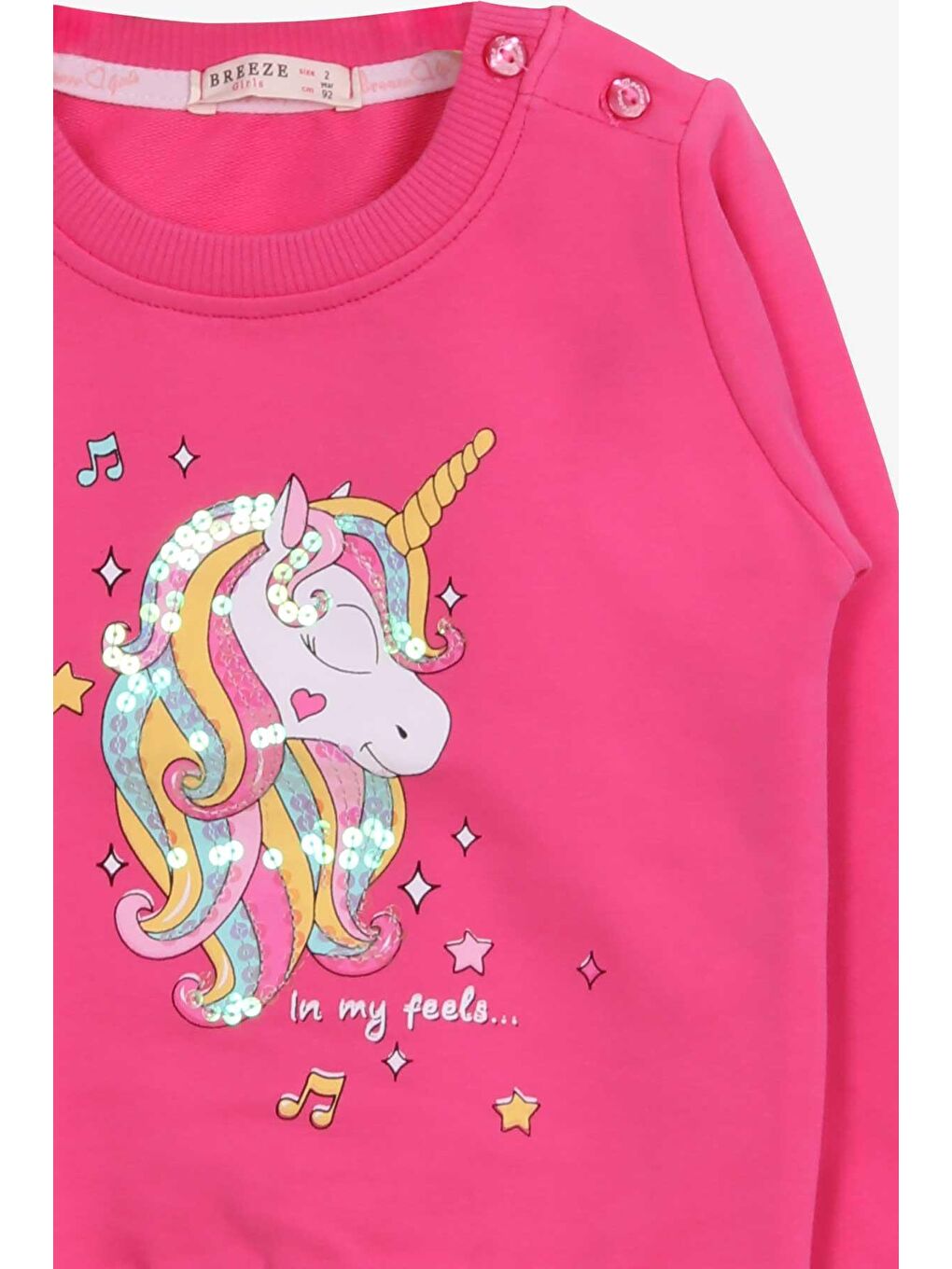 Breeze Pembe Kız Bebek Sweatshirt Baskılı Pullu Unicorn Pembe (2 Yaş) - 2