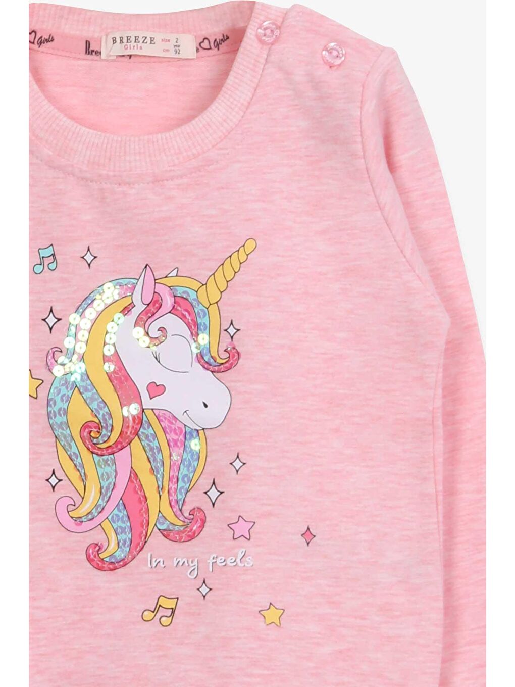 Breeze Açık Somon Kız Bebek Sweatshirt Baskılı Pullu Unicorn Somon Melanj (2 Yaş) - 2