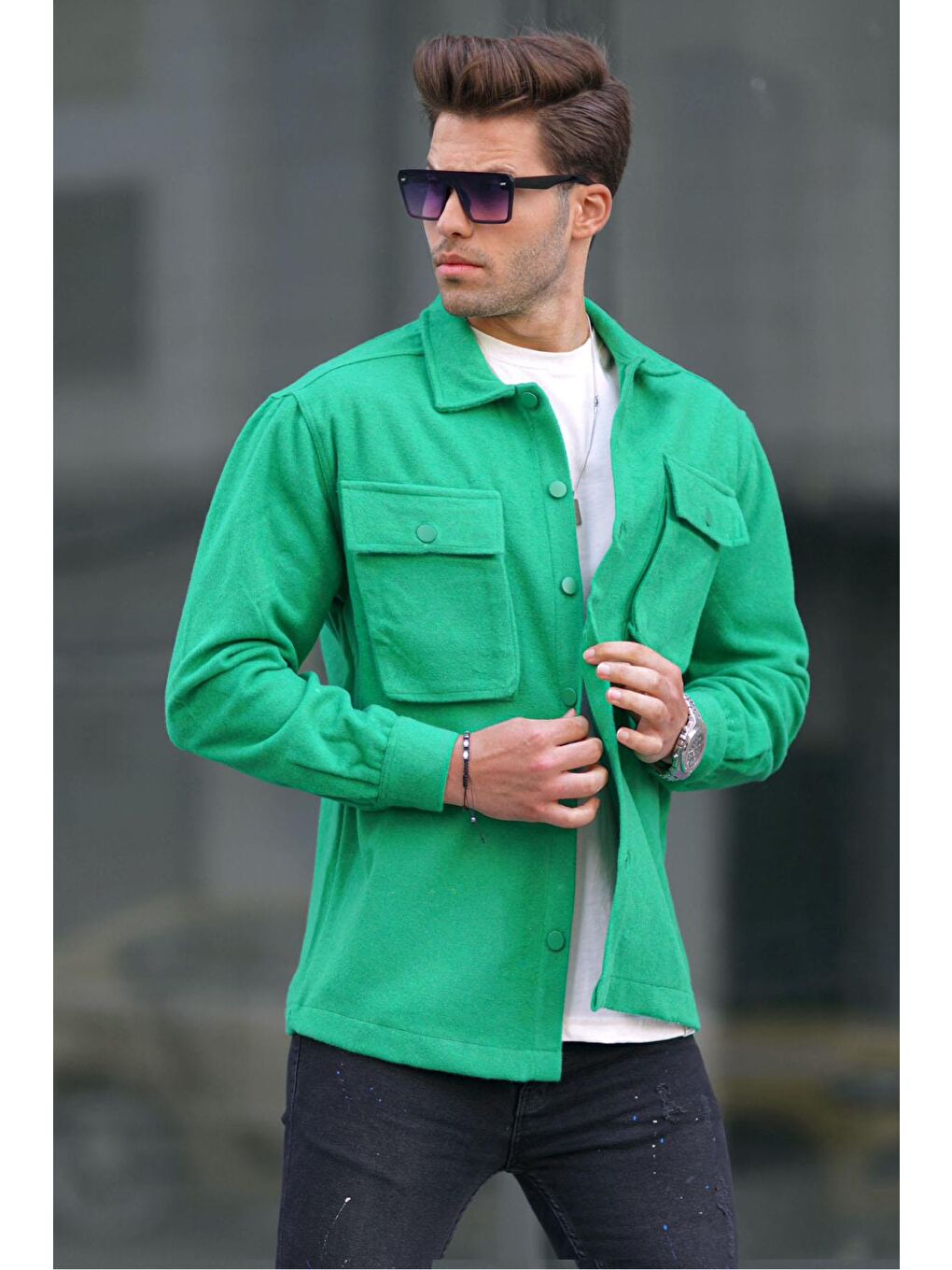 Yeşil Oversize %100 Pamuk Erkek Oduncu Gömlek 6709