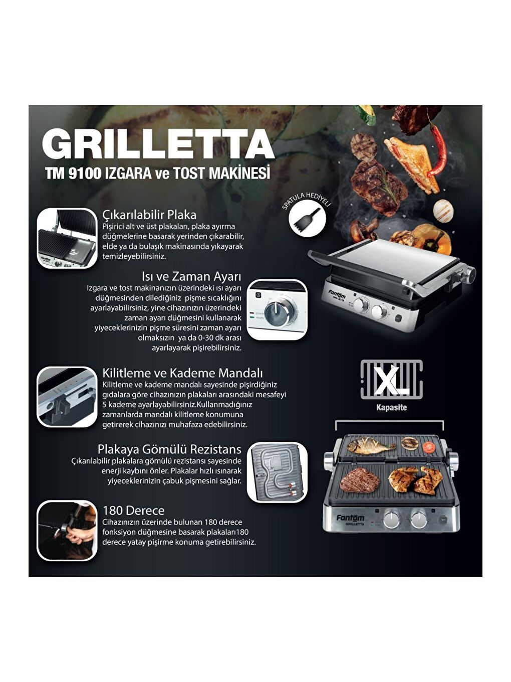 Griletta Elektrikli Döküm Tost Makinesi Inox Tm9100-3