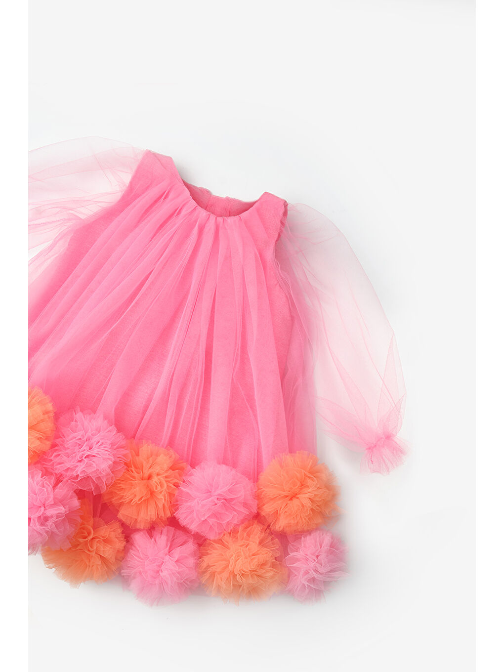 Fuşya Uzun Kollu Etek Ucu Ponpon Detaylı Kız Çocuk Elbise - Kathy-6