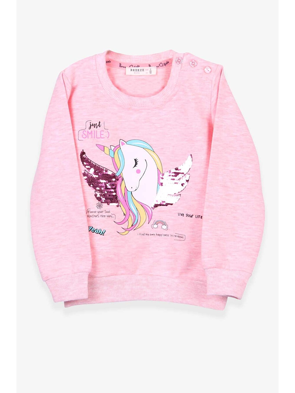 Pembe Kız Bebek Sweatshirt Somon Melanj (2 Yaş)-1