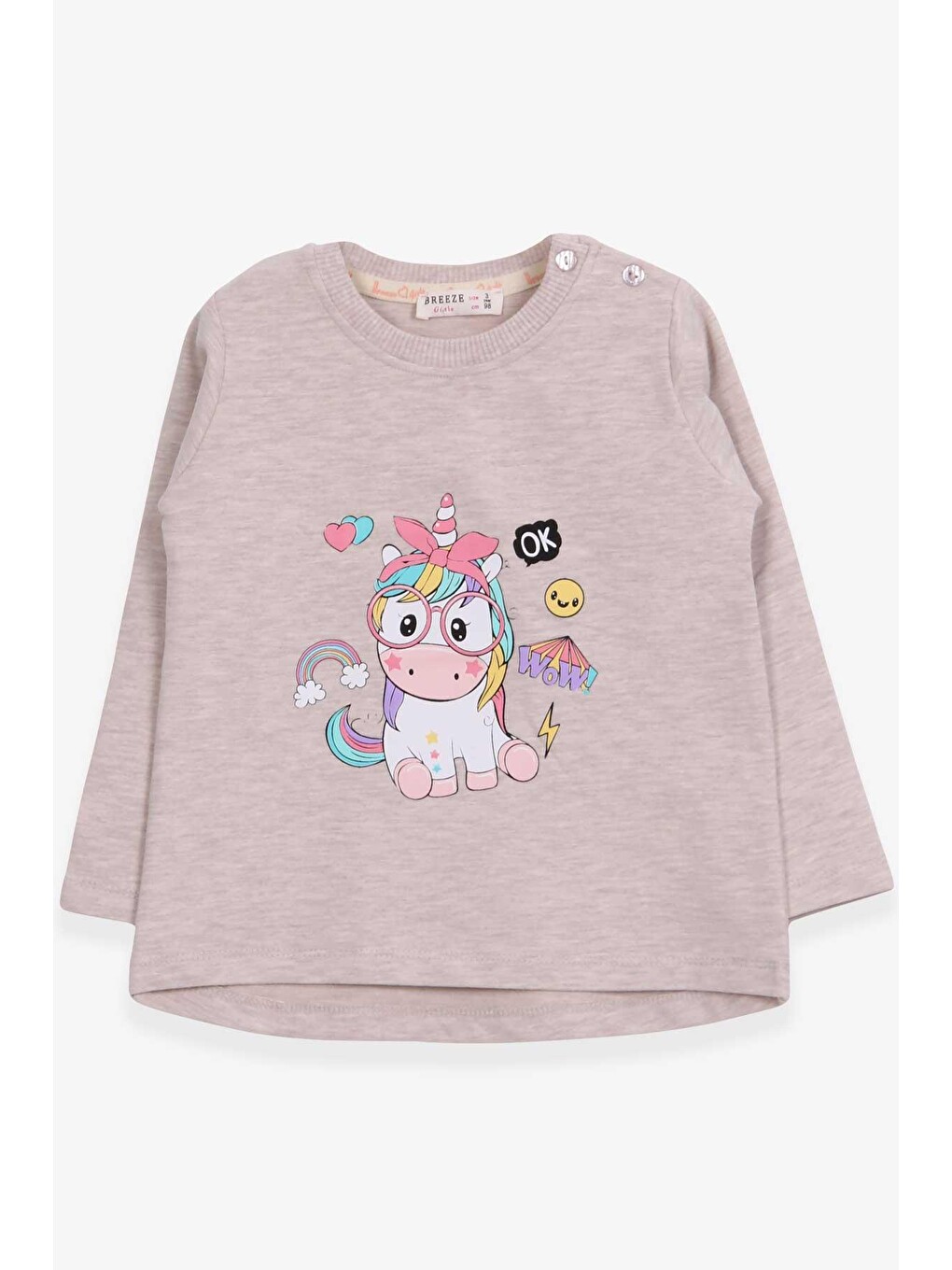 Kız Bebek Sweatshirt Gözlüklü Baskılı Bej Melanj (1-1.5 Yaş)