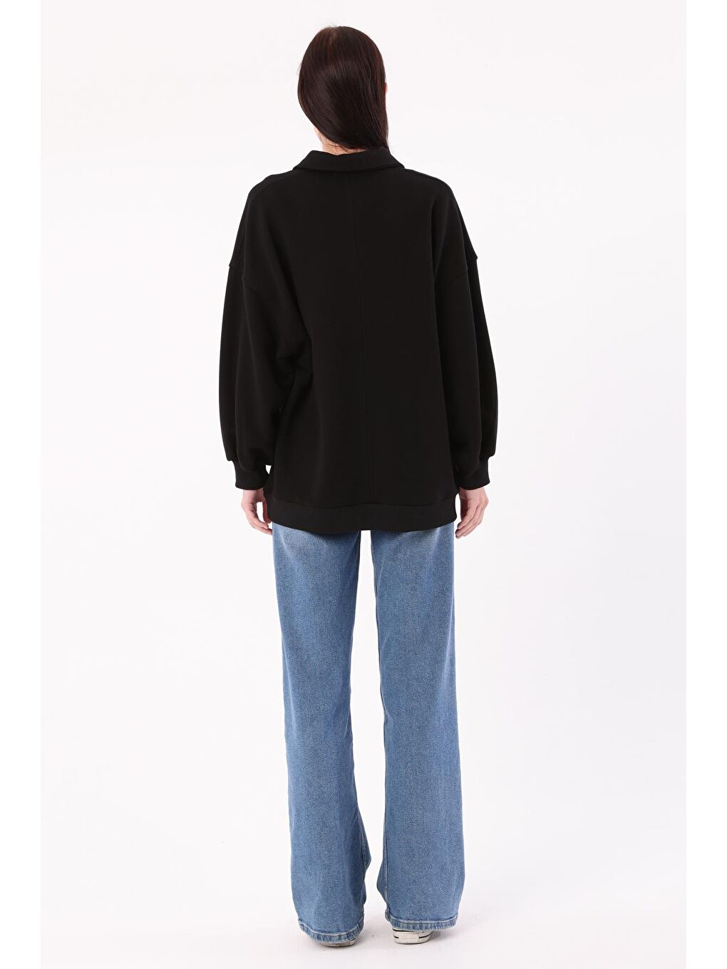 ALLDAY Siyah Polo Yaka  Oversize Sweatshirt - 3