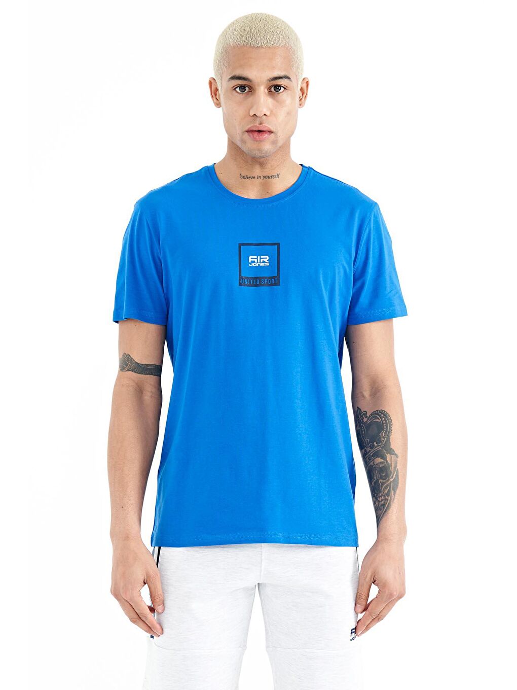 AIR JONES Mavi Adney Saks O Yaka Erkek T-Shirt - 88230