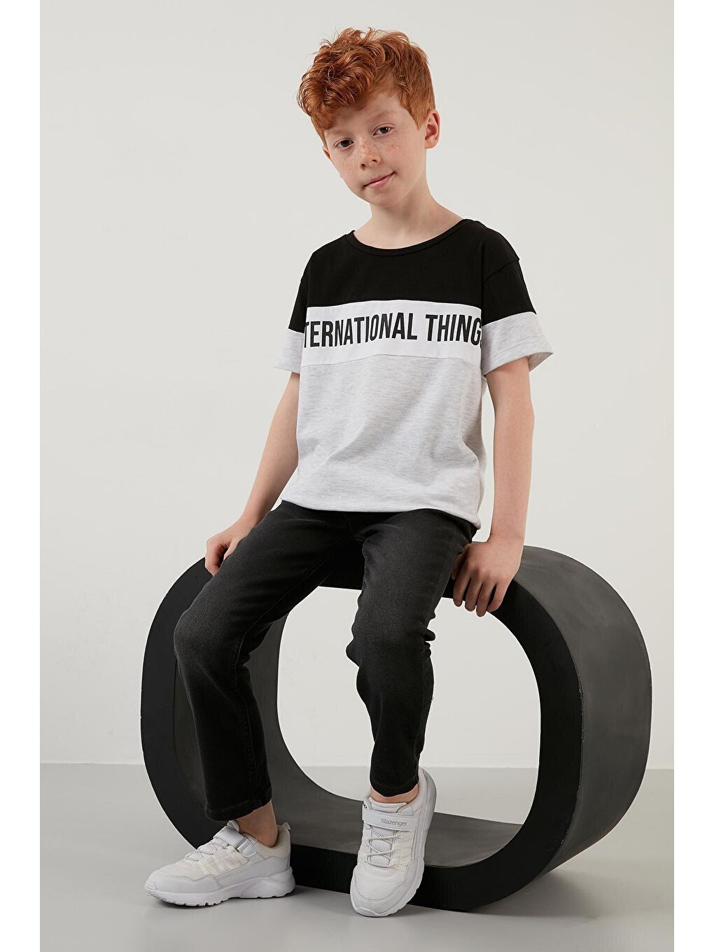 Siyah Renk Bloklu Bisiklet Yaka Pamuklu T Shirt 6211017