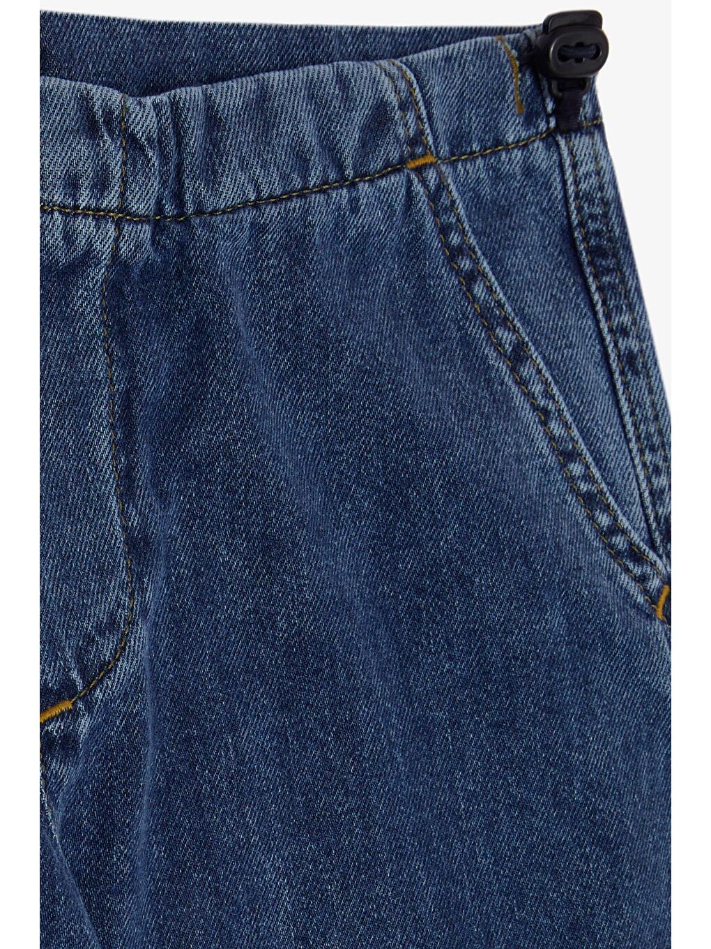 Kız Çocuk Jean Pantolon Kargo Cepli Beli Paçası Lastik Büzgü Mavi (9-14 Yaş)-2