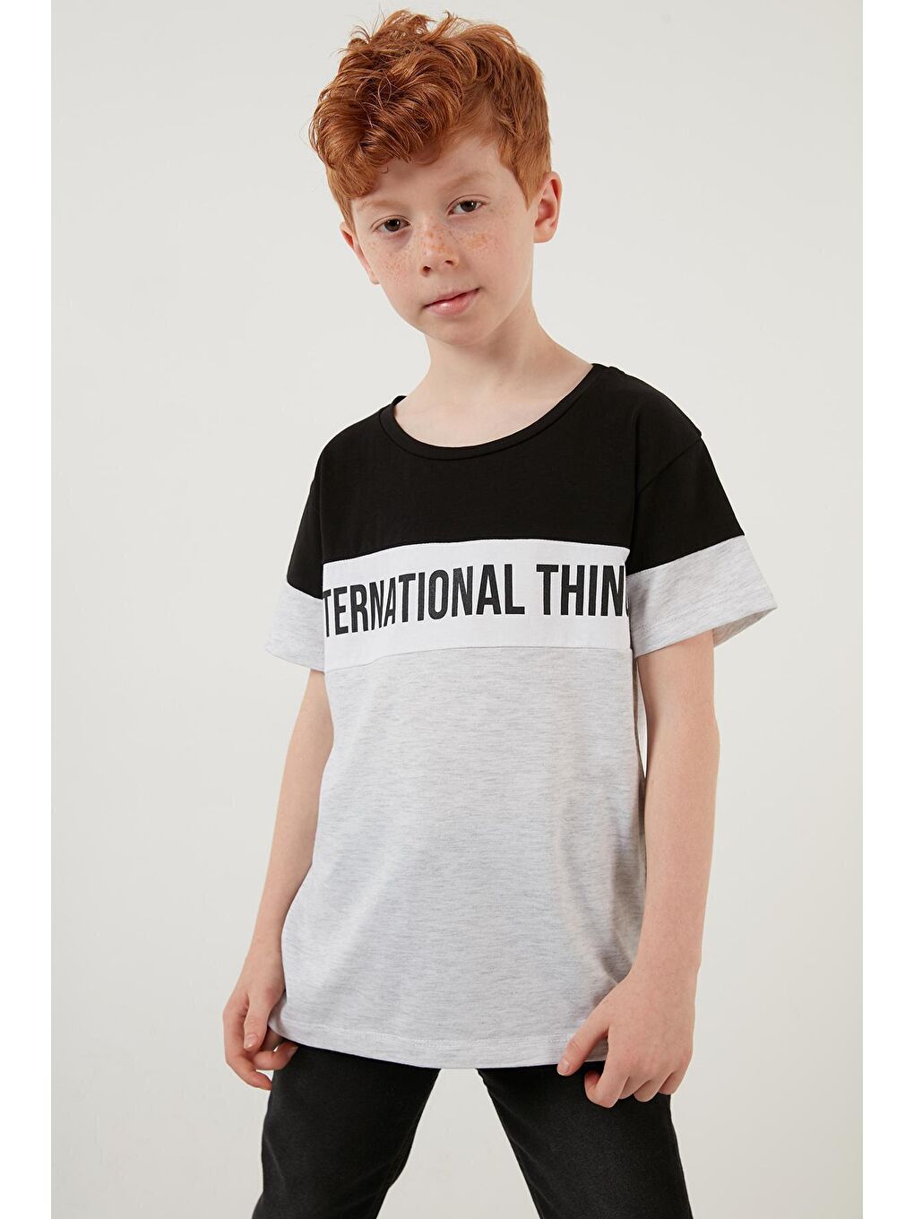 Siyah Renk Bloklu Bisiklet Yaka Pamuklu T Shirt 6211017-2