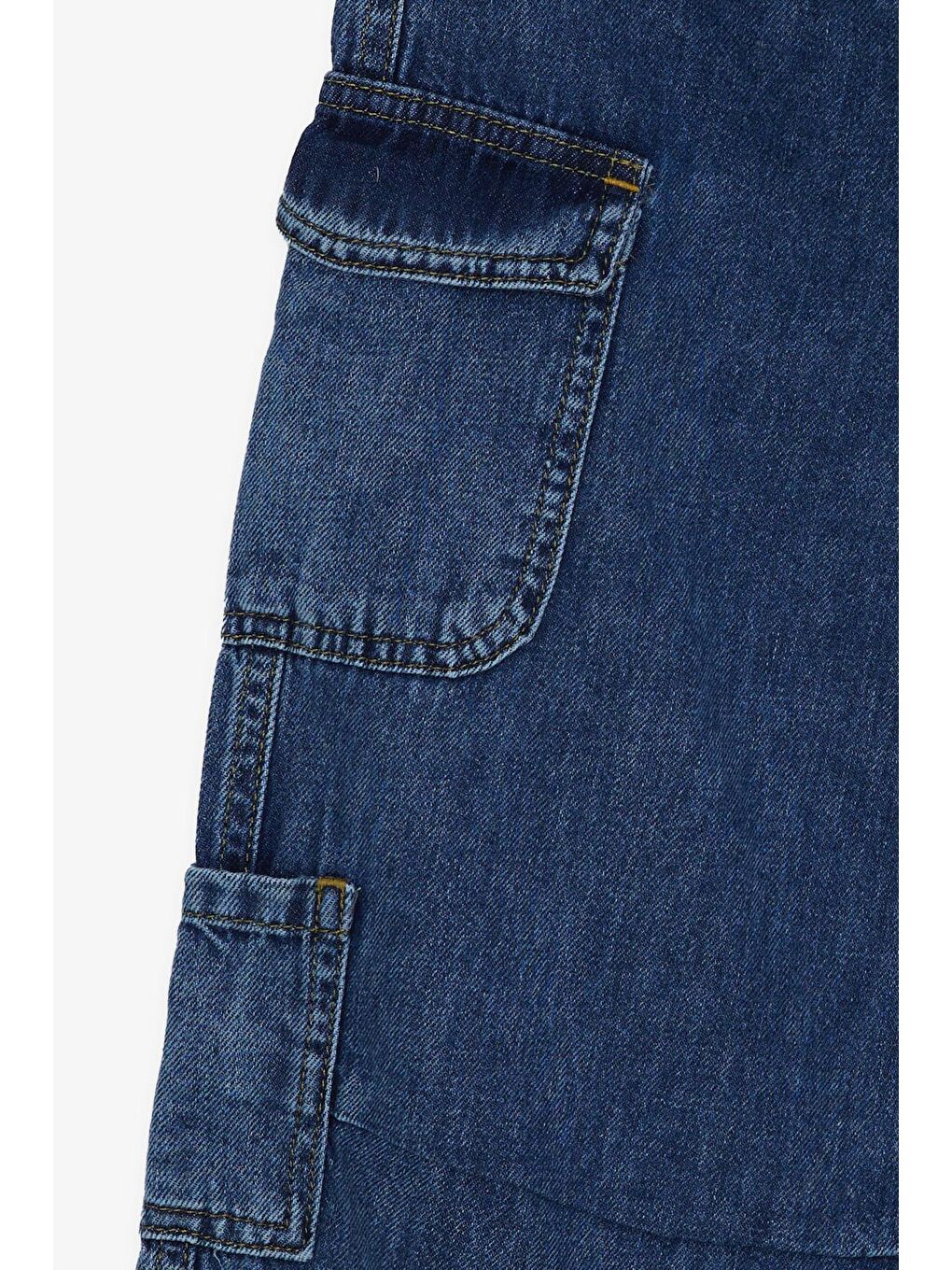 Kız Çocuk Jean Pantolon Kargo Cepli Beli Paçası Lastik Büzgü Mavi (9-14 Yaş)-3