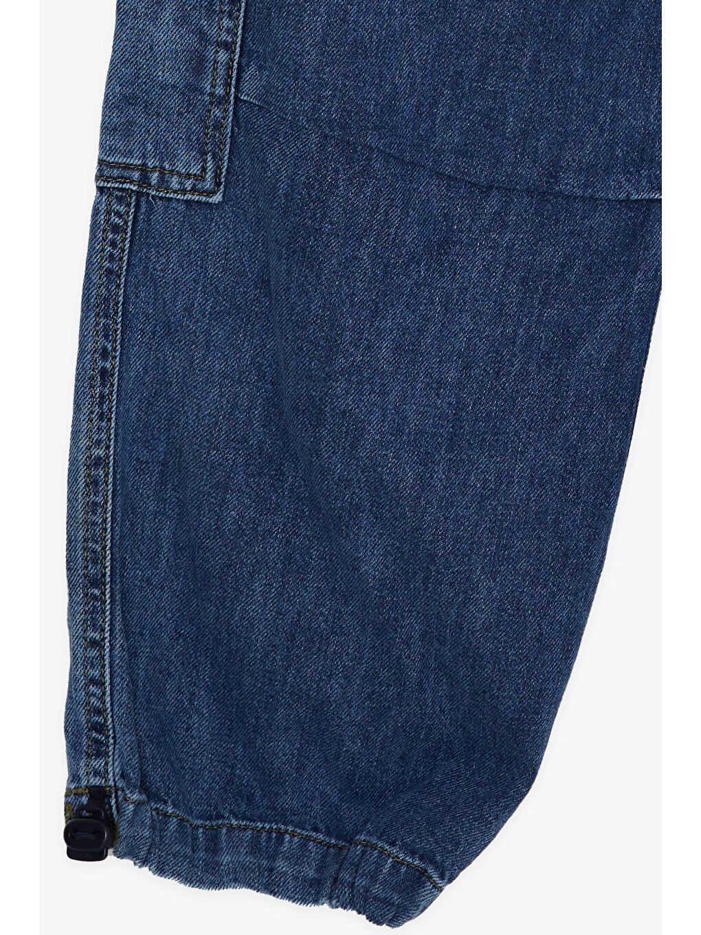 Kız Çocuk Jean Pantolon Kargo Cepli Beli Paçası Lastik Büzgü Mavi (9-14 Yaş)-4