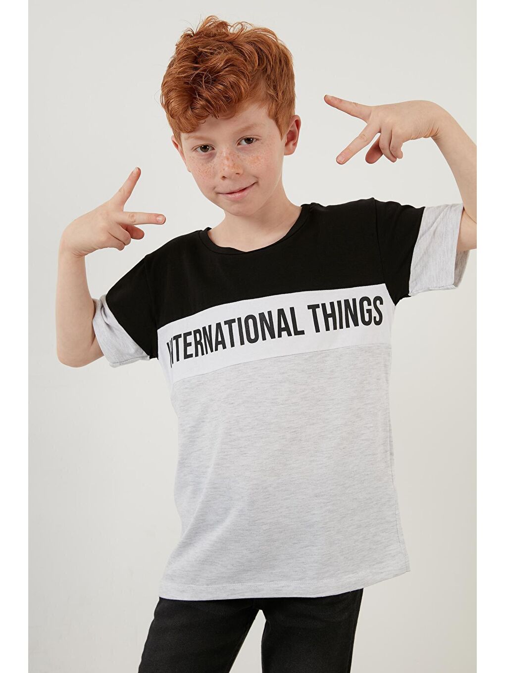 Siyah Renk Bloklu Bisiklet Yaka Pamuklu T Shirt 6211017-3