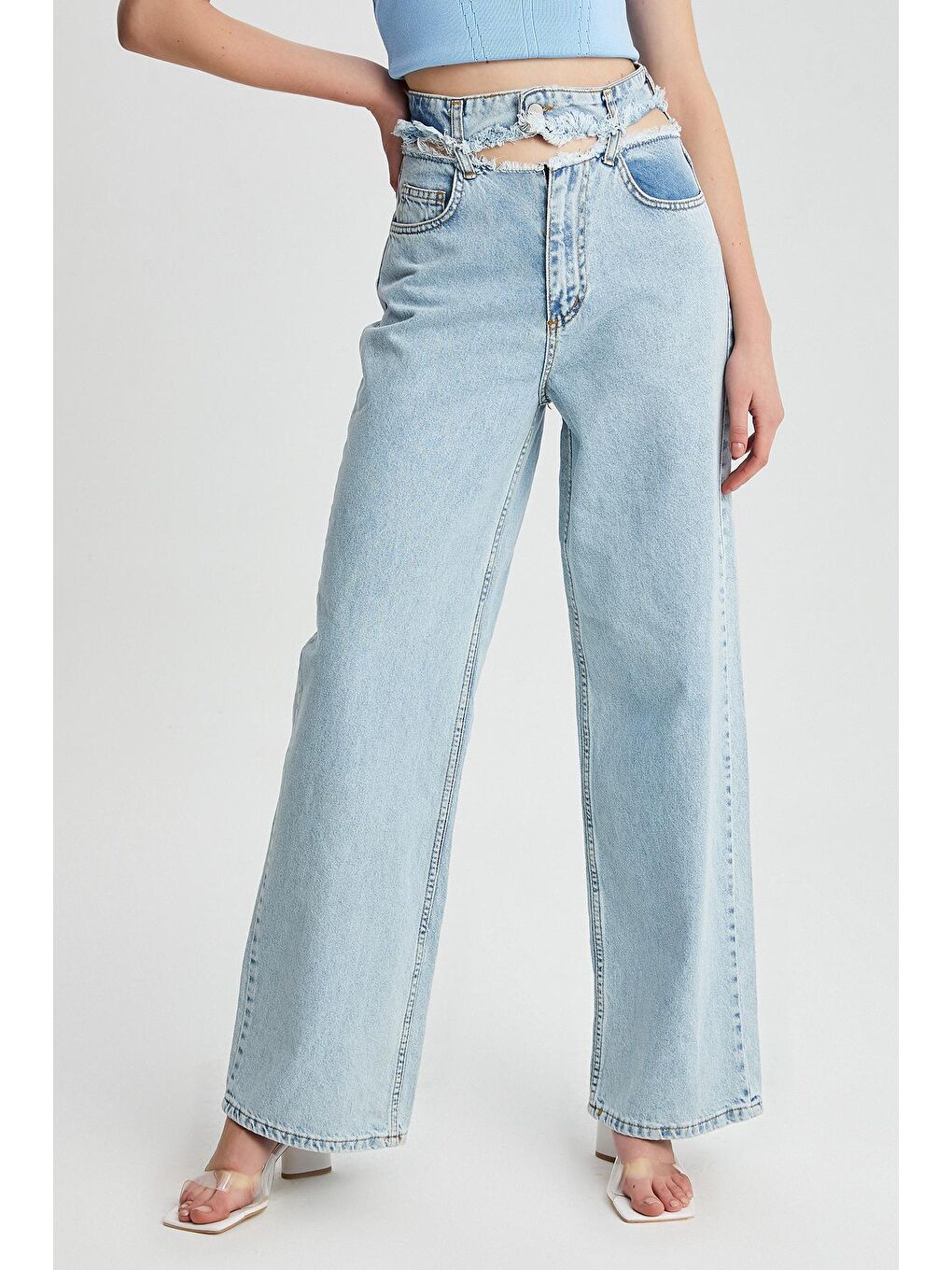 Mavi Kadın Yüksek Bel Detaylı Mom Jean Pantolon-1