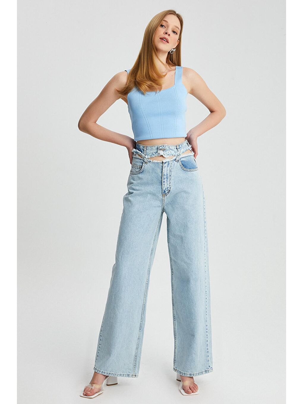 Mavi Kadın Yüksek Bel Detaylı Mom Jean Pantolon-3