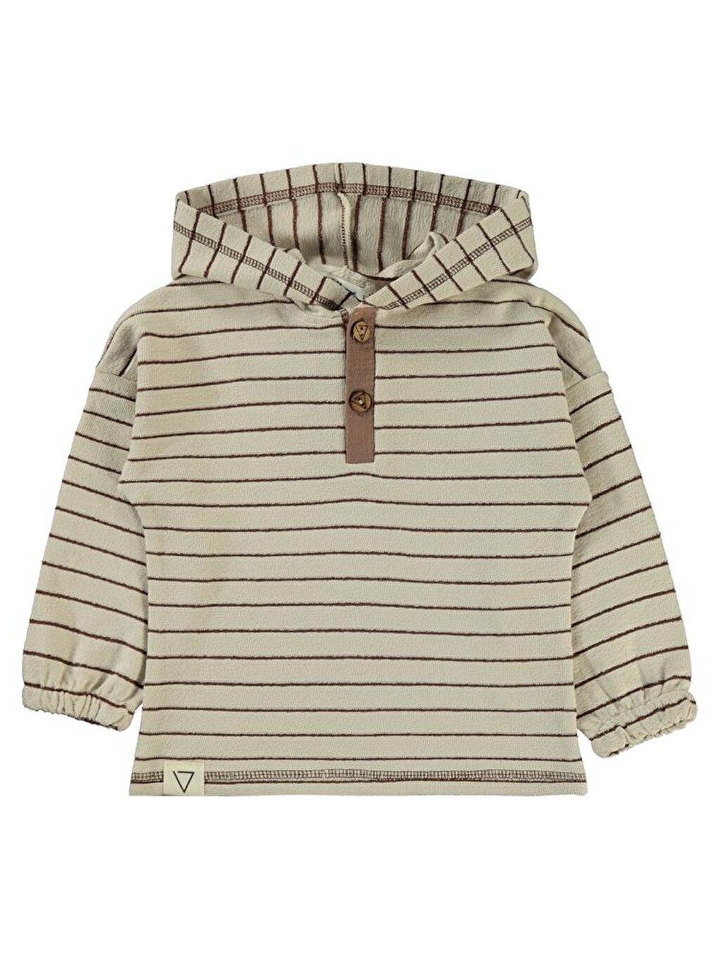 Bej Boys Çizgili Patlı Kapüşonlu 2-5 Yaş Sweatshirt