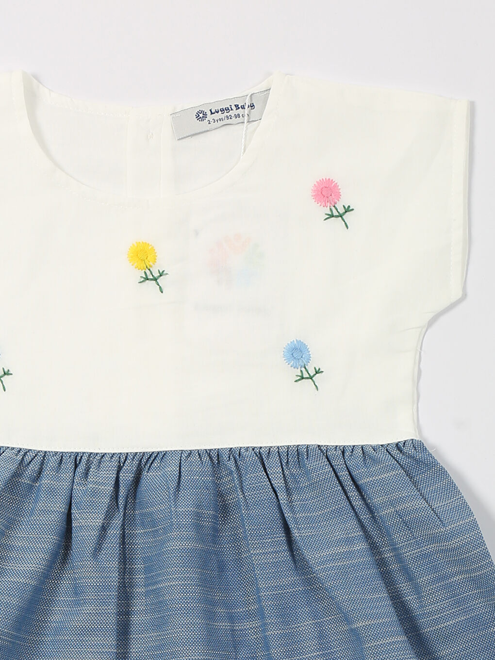 Beyaz Bisiklet Yaka Kolsuz Nakışlı Kız Bebek Elbise-2