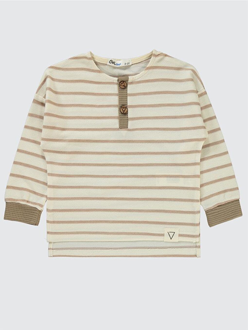 Kahverengi Boys Çizgili Düğmeli 2-5 Yaş Sweatshirt
