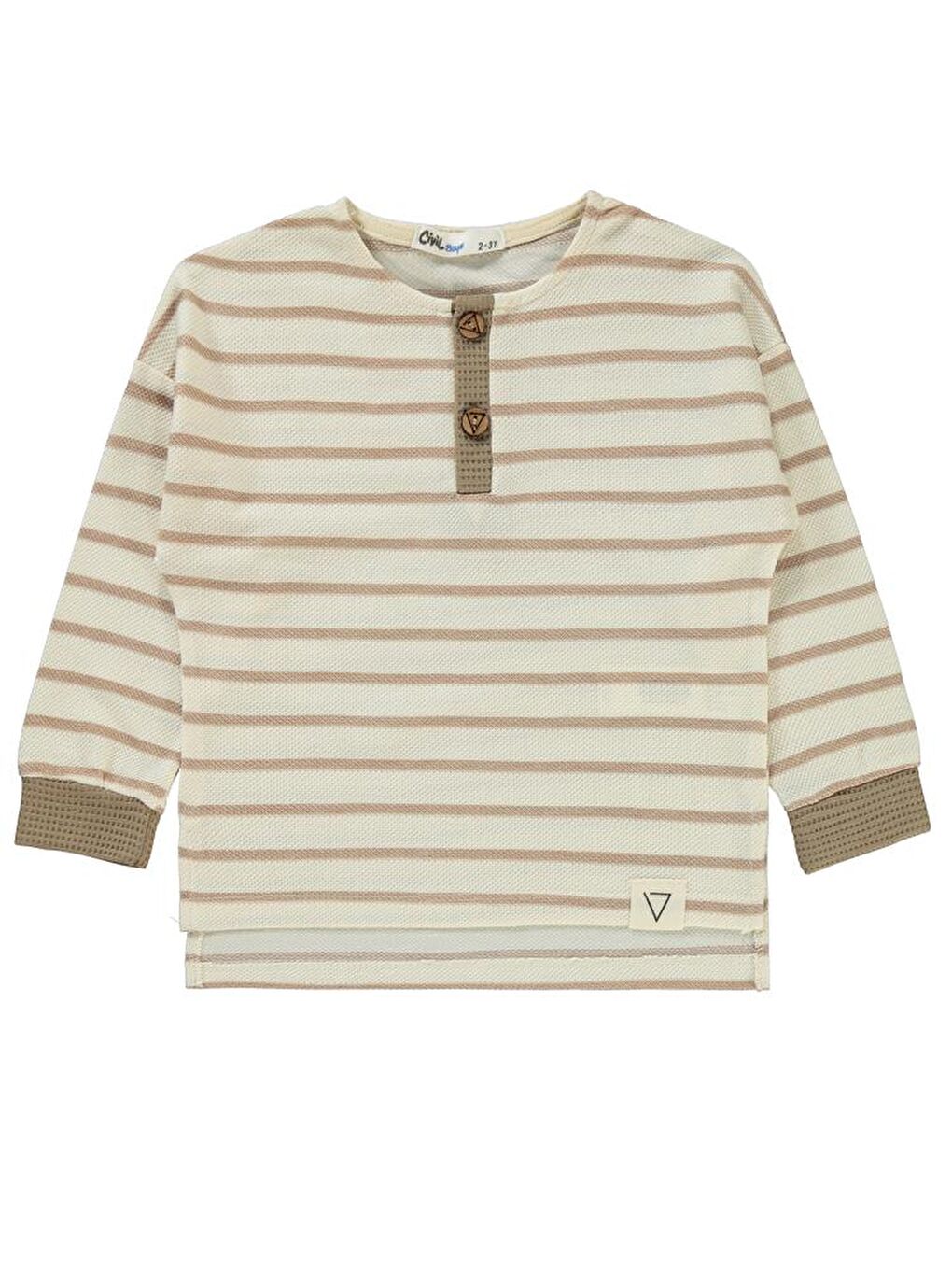 Kahverengi Boys Çizgili Düğmeli 2-5 Yaş Sweatshirt-2