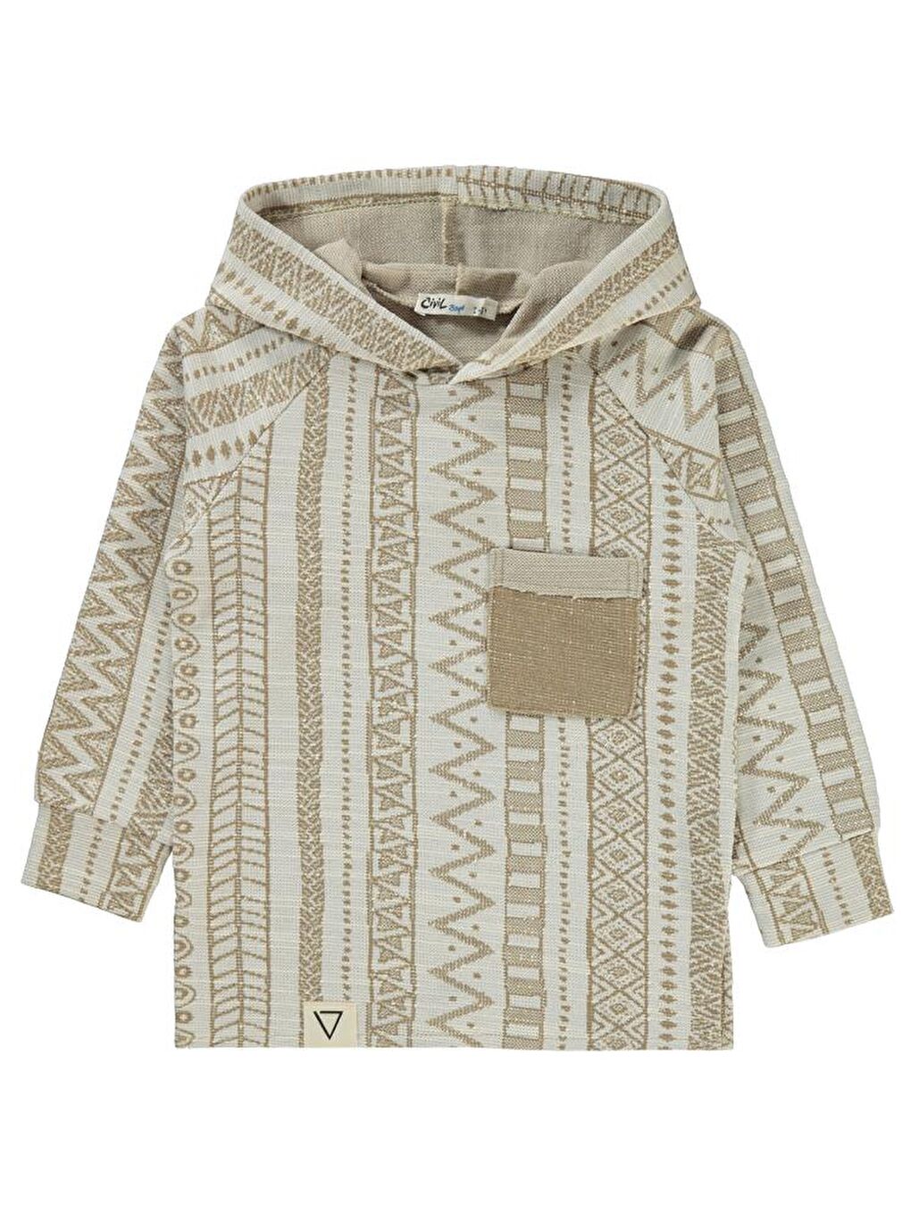 Bej Boys Kendinden Desenli Kapüşonlu 2-5 Yaş Sweatshirt