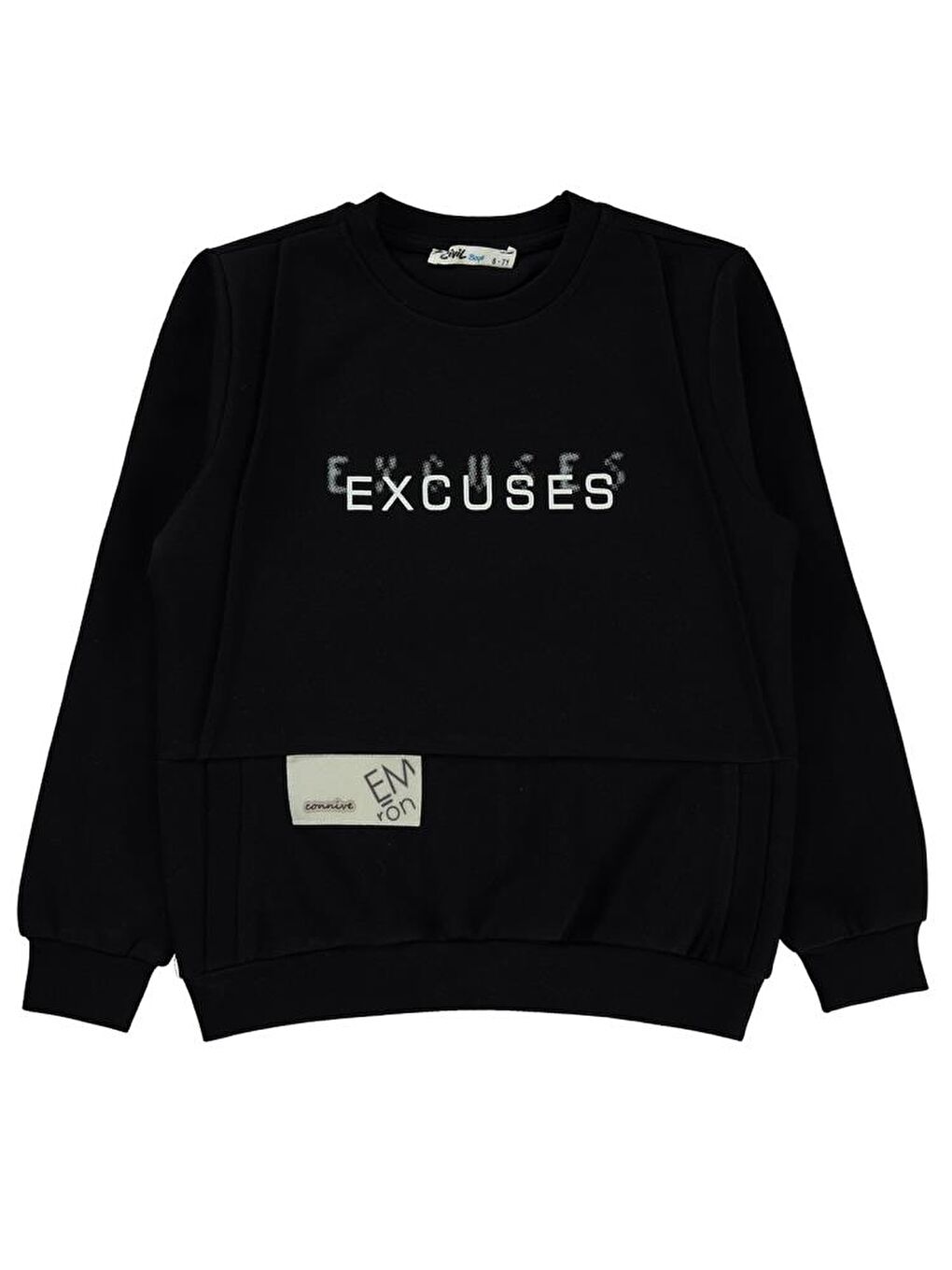 Siyah Boys Excuses Baskılı 6-9 Yaş Sweatshirt