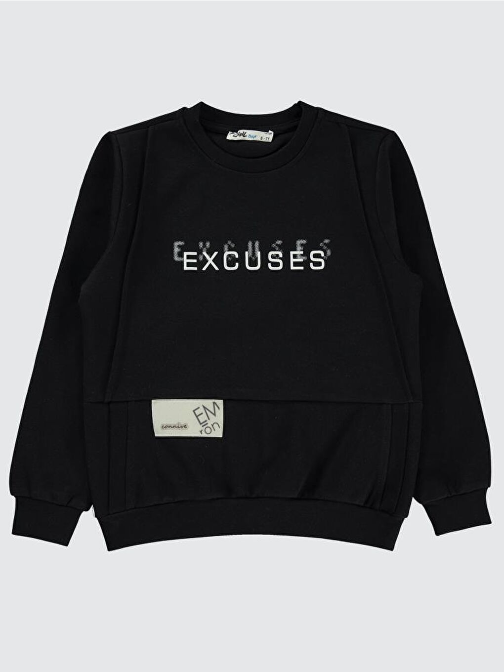 Siyah Boys Excuses Baskılı 6-9 Yaş Sweatshirt-1