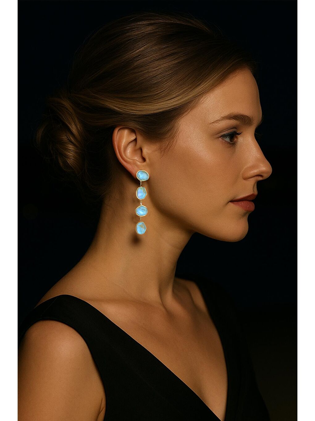 Sarı Has Opal Kadın Sallantılı Küpe-5