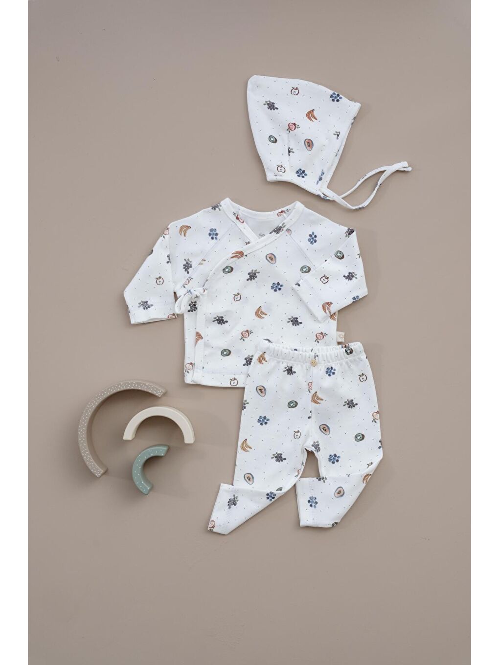 Beyaz Meyve Baskılı Pure Hug Serisi Kruvaze 3'lü Takım-4