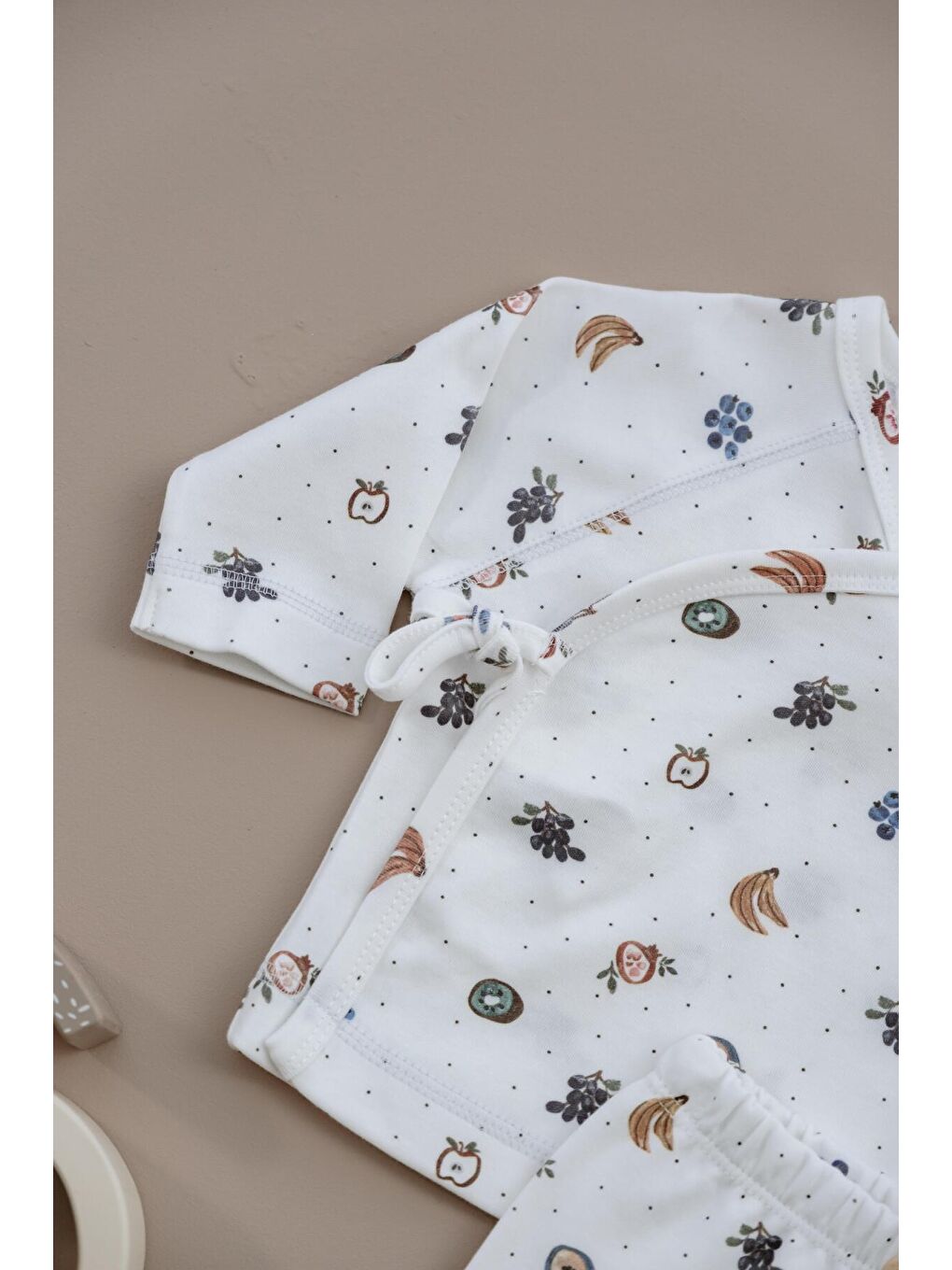 Beyaz Meyve Baskılı Pure Hug Serisi Kruvaze 3'lü Takım-5