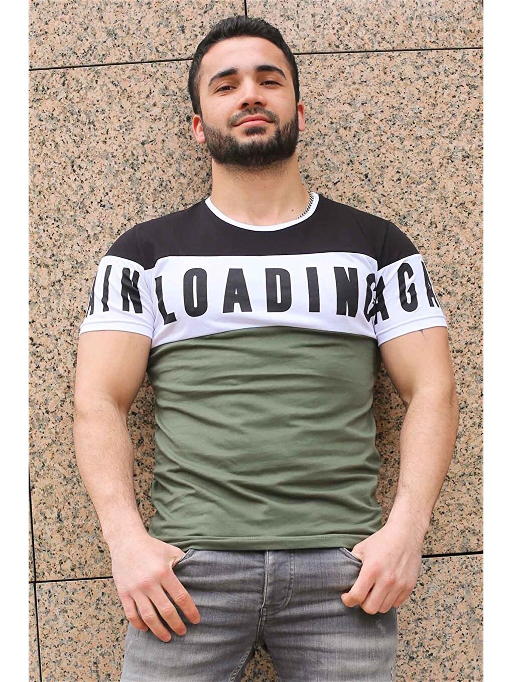 Baskılı Haki Tişört 2974