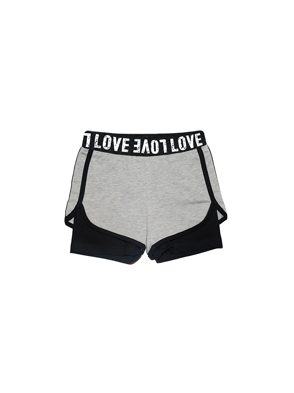 Gri-siyah Love Yazılı Beli Lastikli Kız Çocuk Şort