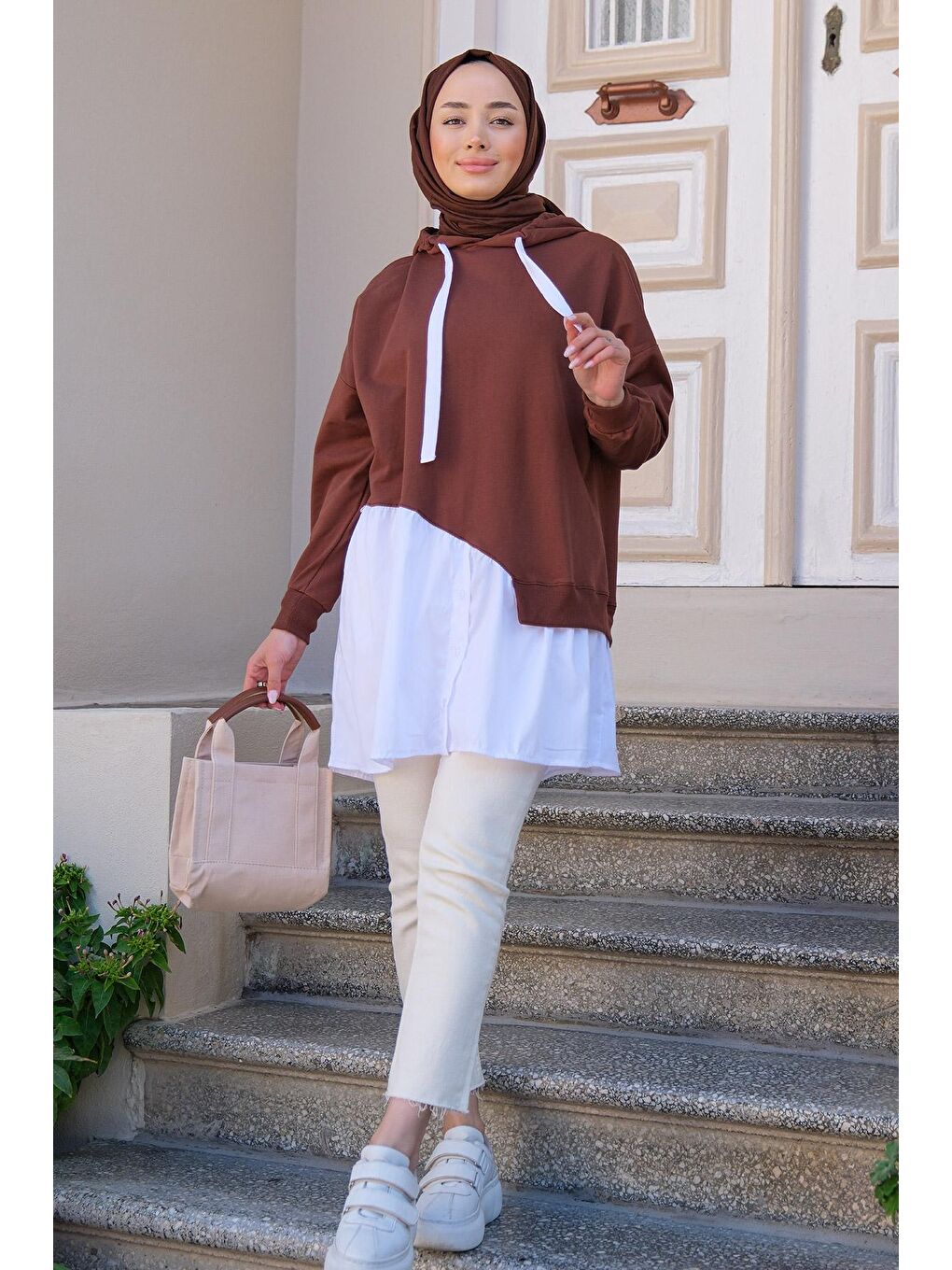 Kadın Kapüşonlu Tunik Kahverengi-1
