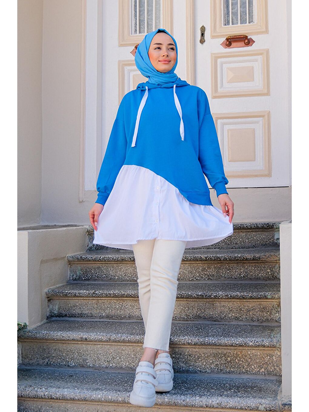Kadın Kapüşonlu Tunik Mavi-1
