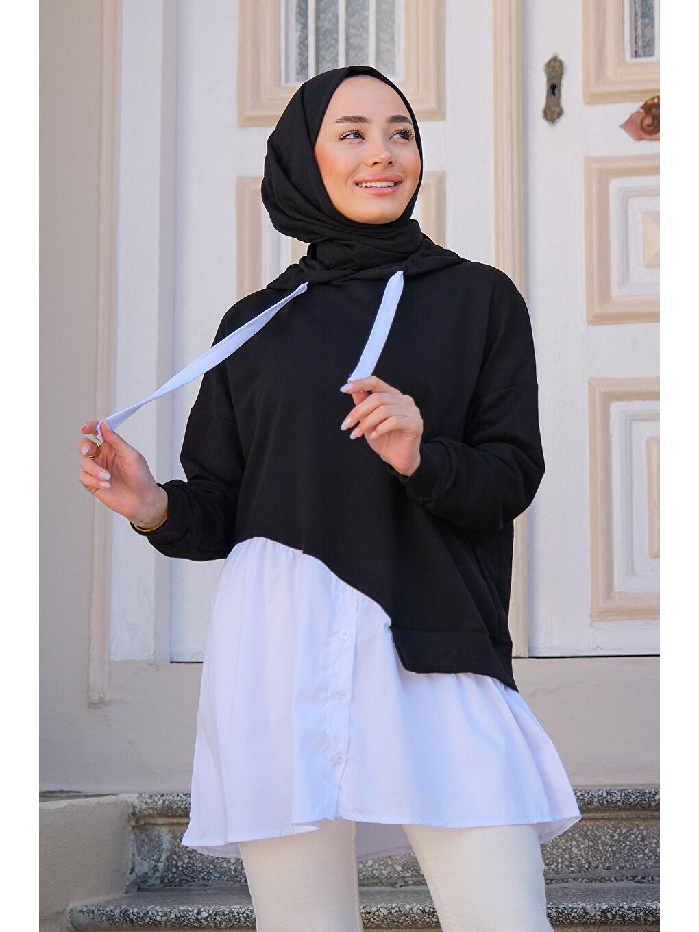 Kadın Kapüşonlu Tunik Siyah-2