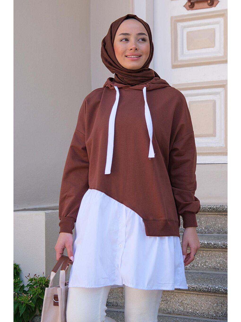 Kadın Kapüşonlu Tunik Kahverengi-2