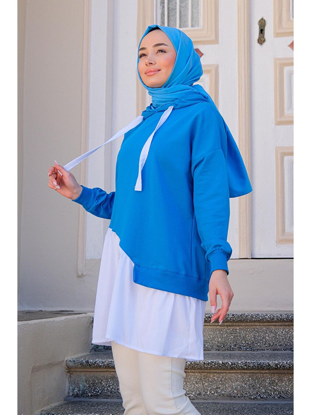 Kadın Kapüşonlu Tunik Mavi-2
