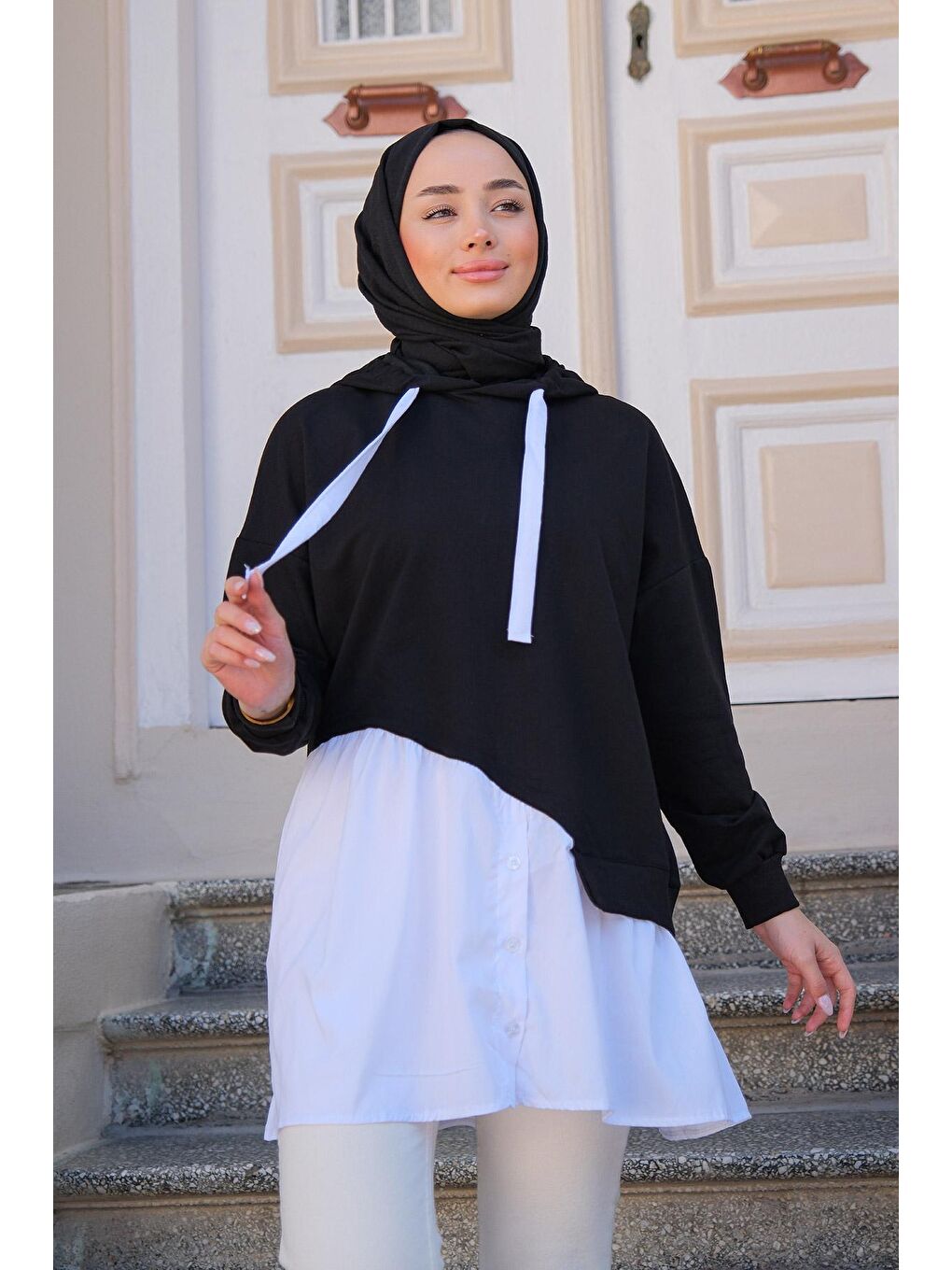 Kadın Kapüşonlu Tunik Siyah-3