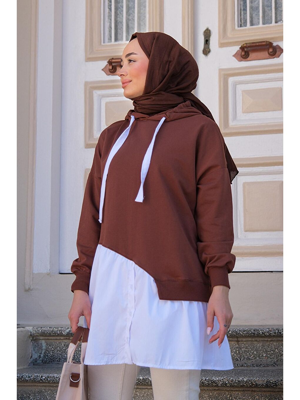Kadın Kapüşonlu Tunik Kahverengi-3