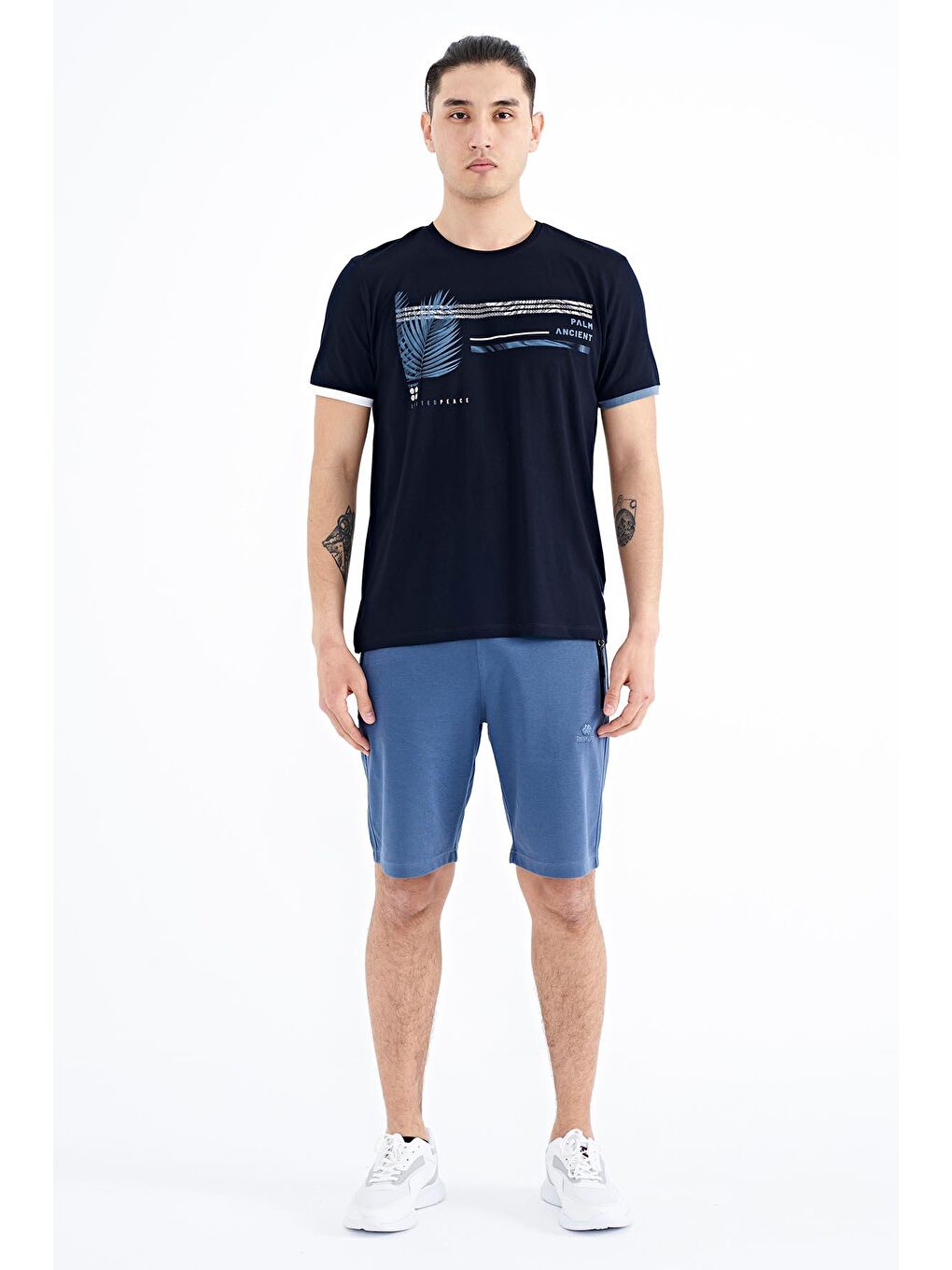 Lacivert Yazı Desen Baskılı O Yaka Standart Kalıp Erkek Tişört - 88183-3