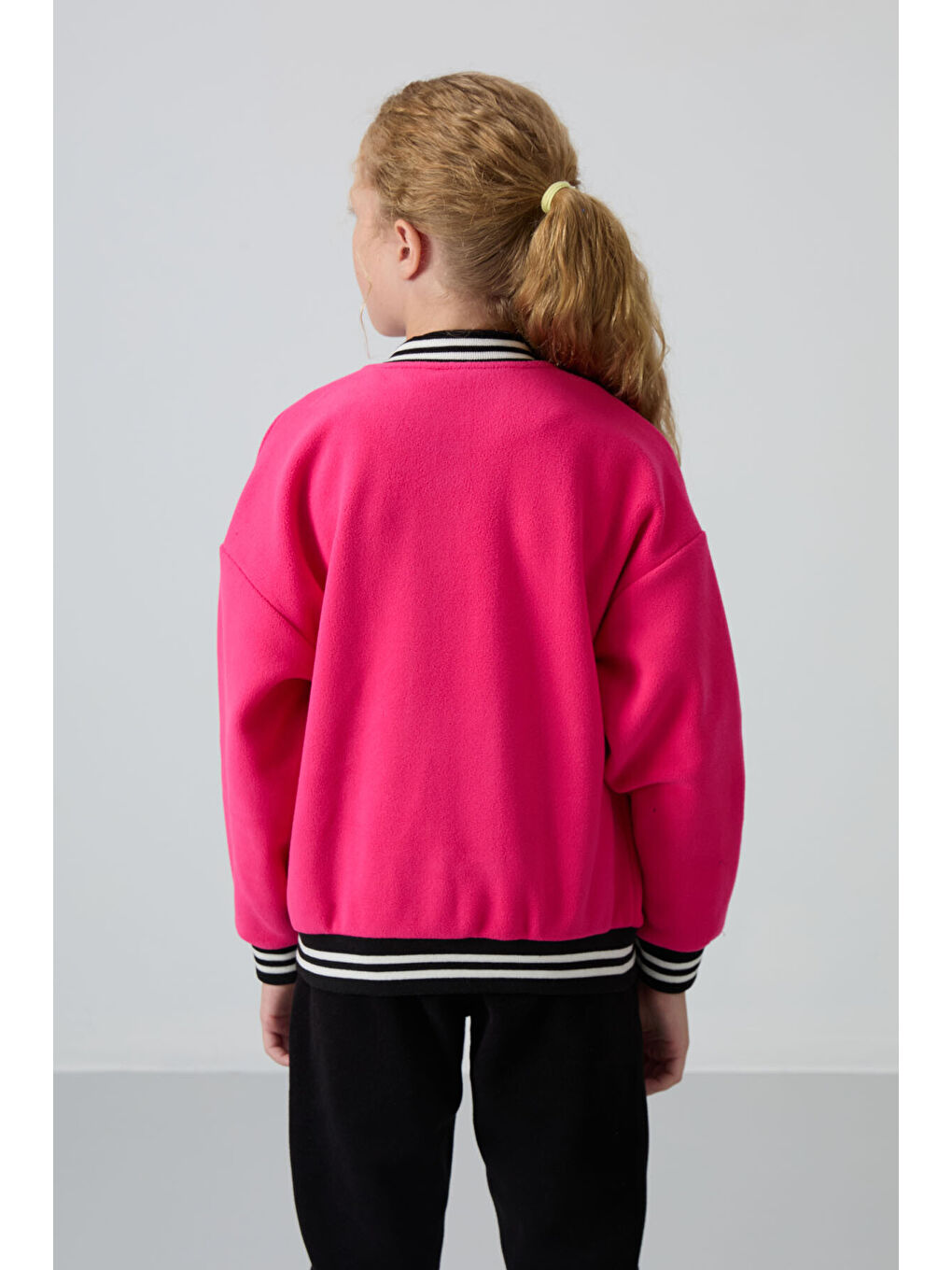Fuşya Kalın Yumuşak Dokulu Standart Fit Nakışlı Polar Kız Çocuk Kolej Ceket - 75156-4