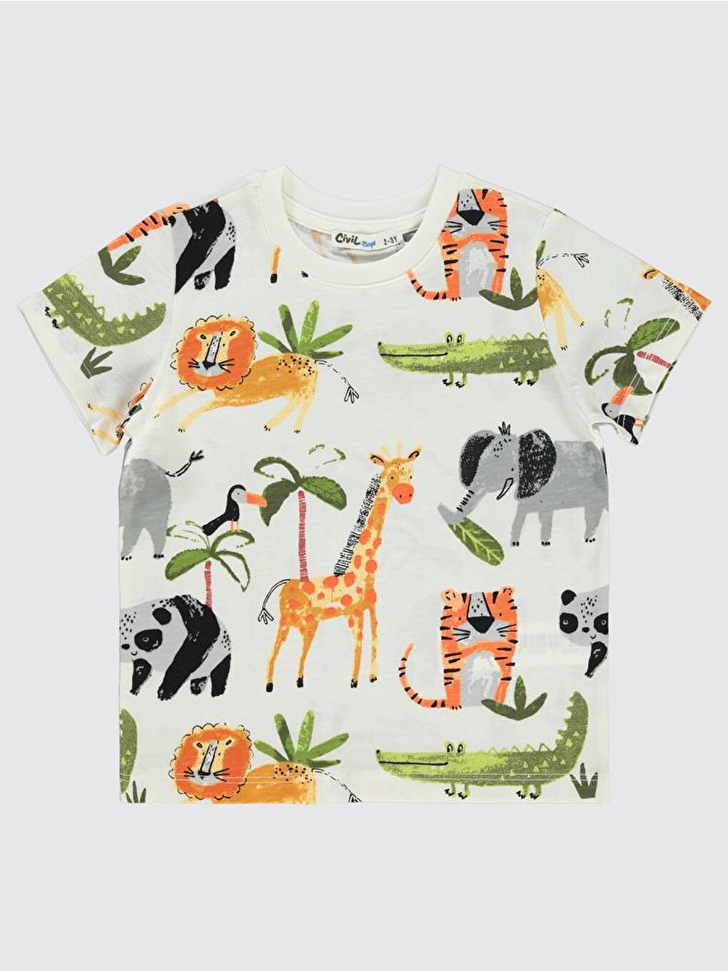 Ekru Boys Karalama Hayvanlar Empirme 2-5 Yaş Tişört-1
